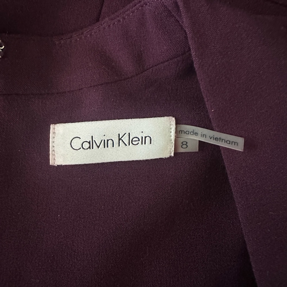 Calvin Klein Burgundy Dress w/ Faux Suede Cap Sleeves size - Picture 11 of 13